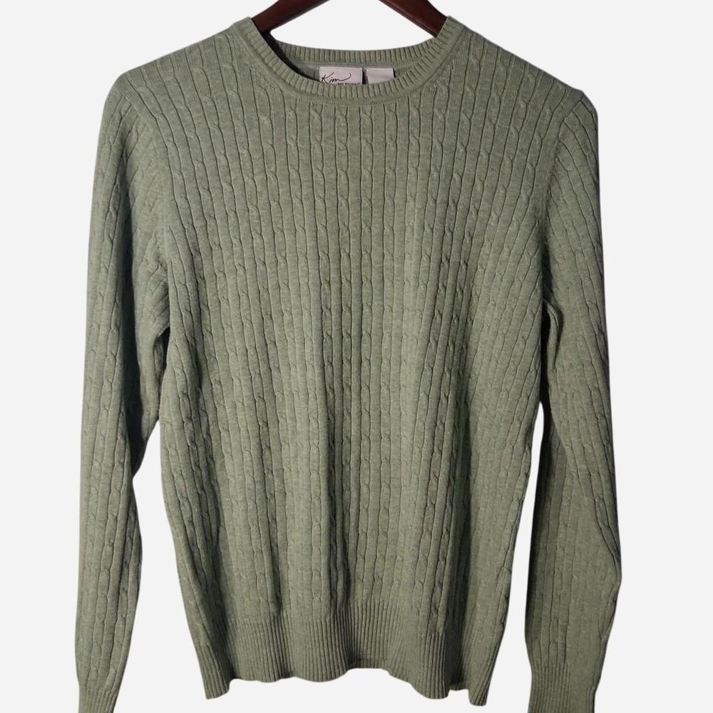 Womens y2k Kim Rogers sage green cable knit cotton sweater fall basic